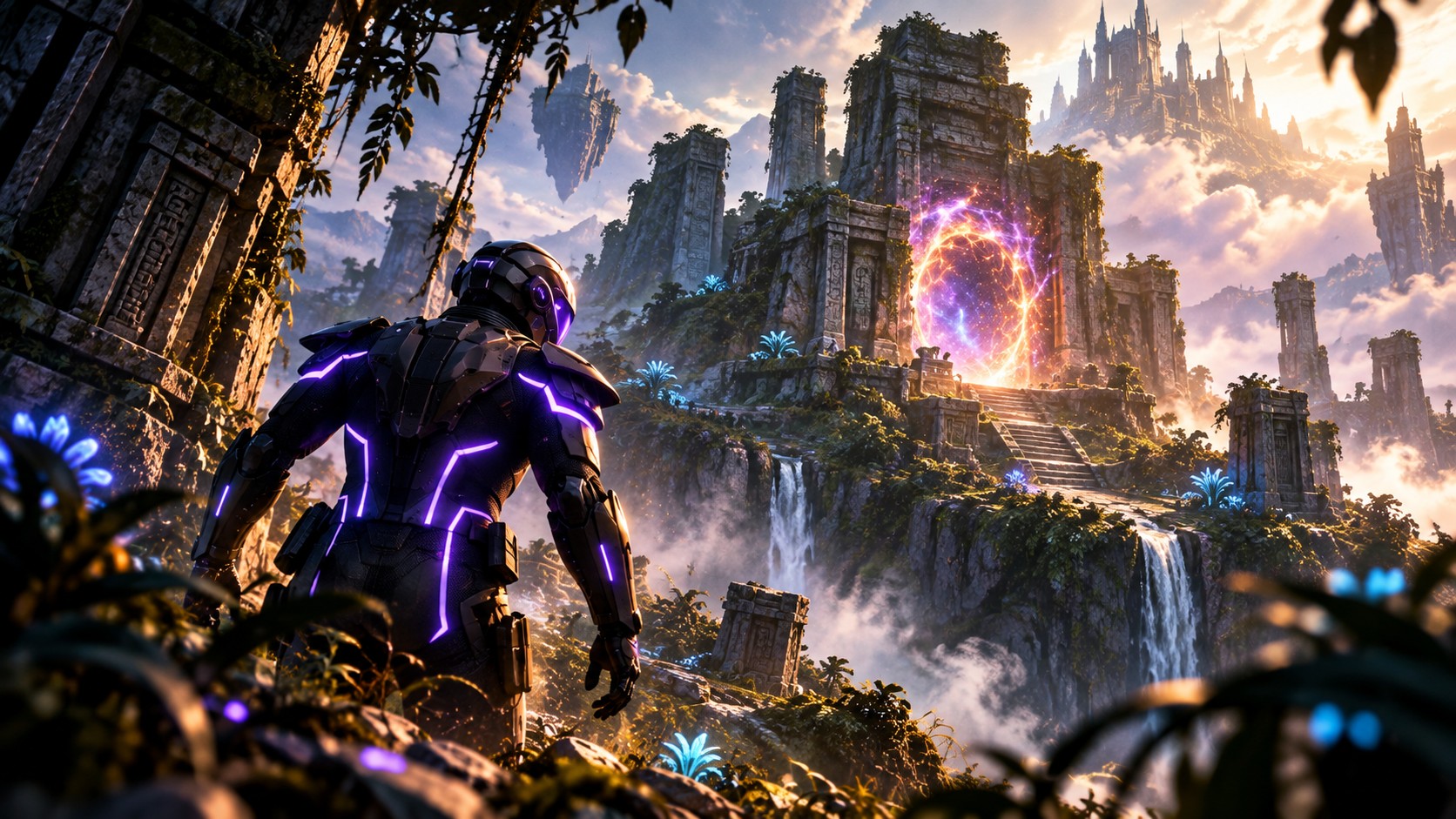 A survivor on a ruined ridge at dusk