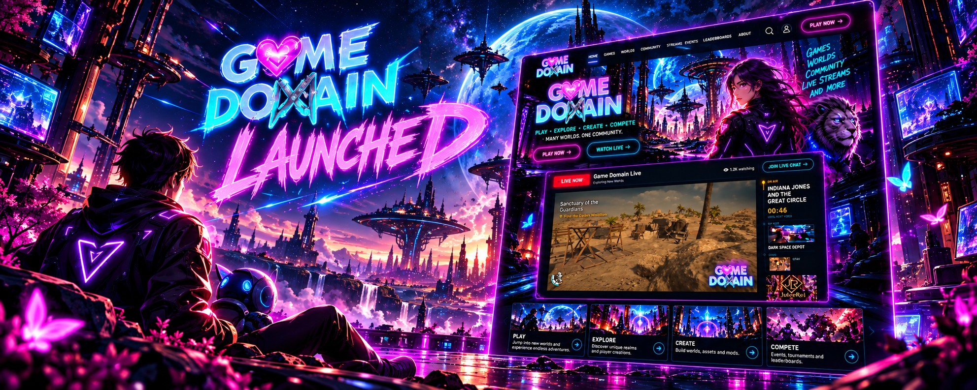 The Game Domain homepage on a bright screen